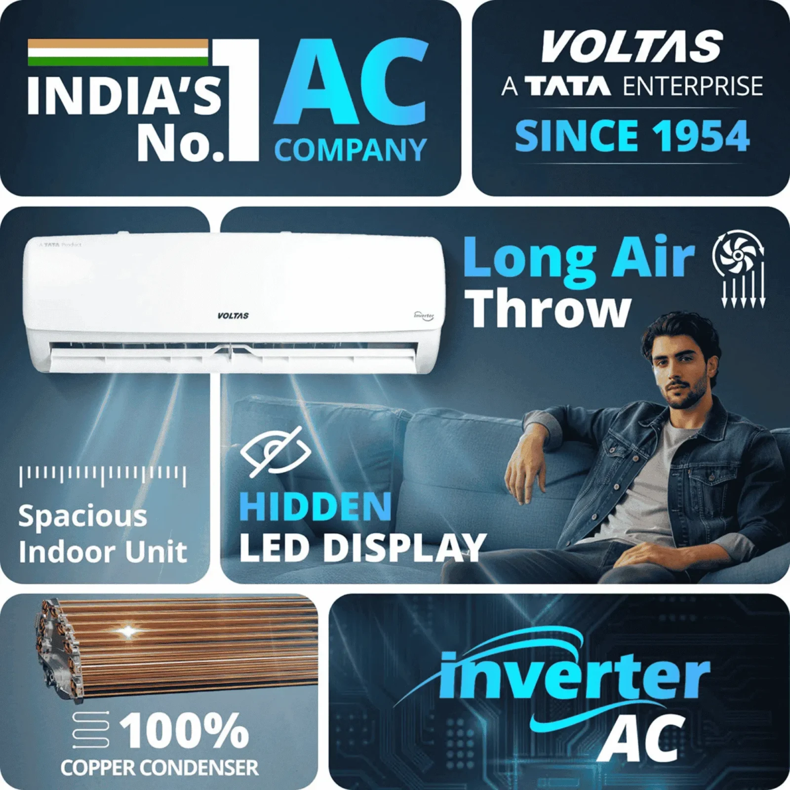 Voltas SAC 2 Ton 3 Star Inverter Split AC 243INV VECTRA ELEGANT 1 2026 ( 2 Ton, 3 Star ) in Jaipur - image 2
