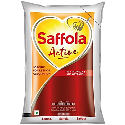 Saffola Active Rice Bran & Soyabean refined oil, Less oil absorption for weight watchers Blended Oil Pouch (Mix tel)  (850 g) 2