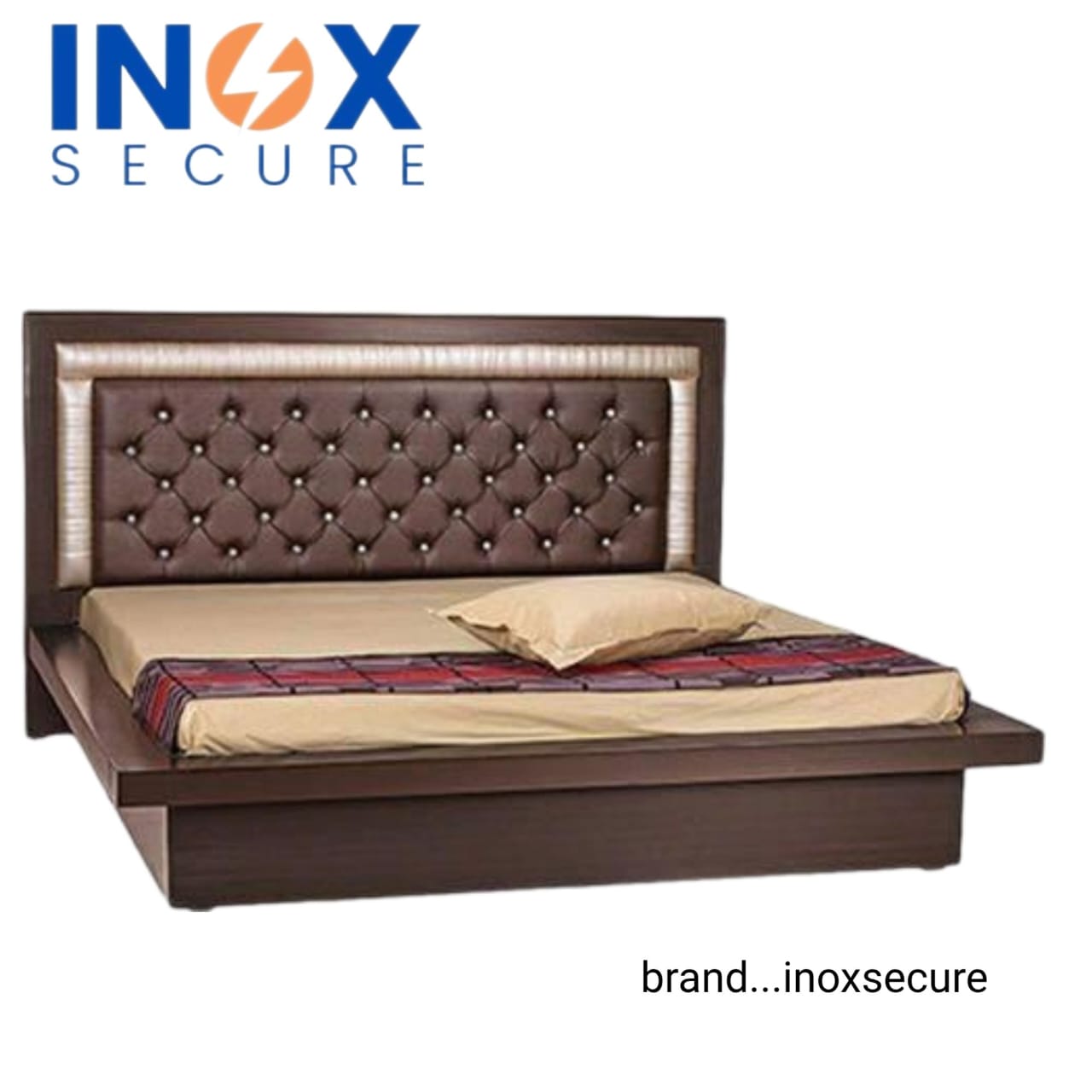 Solid Wood King Size Bed with Headboard and Storage | Elegant Dark Finish Modern Design - Modern Wooden Double Bed with Storage and Minimalist Design