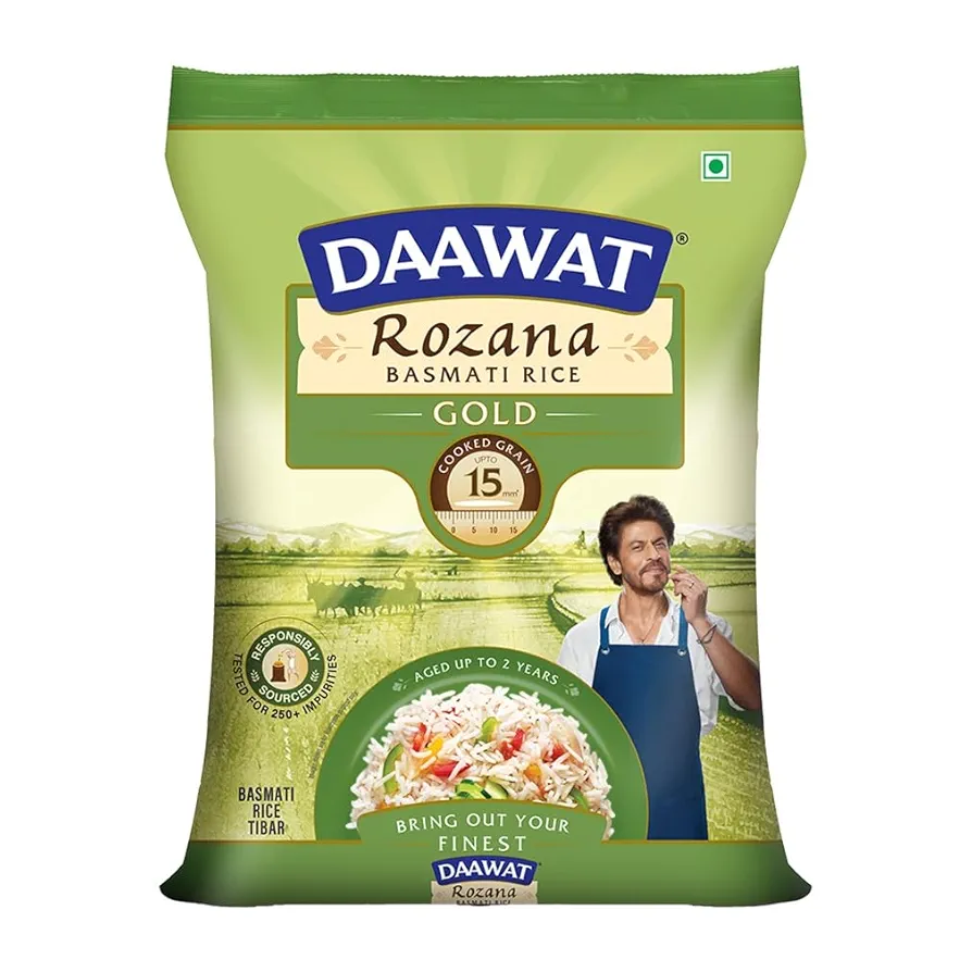Daawat Rozana Gold Basmati Rice 5Kg| For Everyday Consumption| Cooked Grain Upto 15mm| Naturally Aged 1